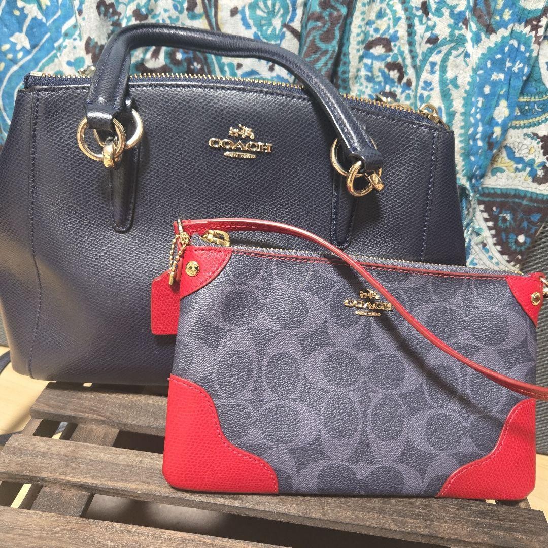 COACH Navy Handbag and Pouch Set