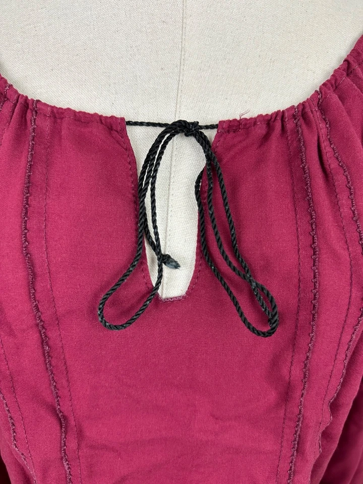 Vintage 70s Peasant Shirt Womens Small Burgundy Oxblood Medieval Blouse Romantic - Image 3 of 4