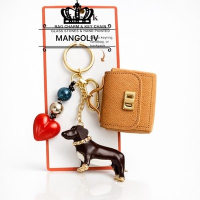Dachshund Doxie ~ Glass Stone Piper K Bag Charm Keychain With Functional Purse