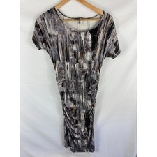 Halston Heritage Patterned Ruched Side Short Sleeve Dress Size Large