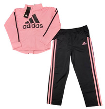 Adidas Girls Tricot Zip Jacket and Pant Set Pink Black AG0135 Size 6 NWT