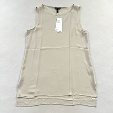 NWT Eileen Fisher System Bone Silk Georgette Crepe Bateau Neck Long Shell Tank S