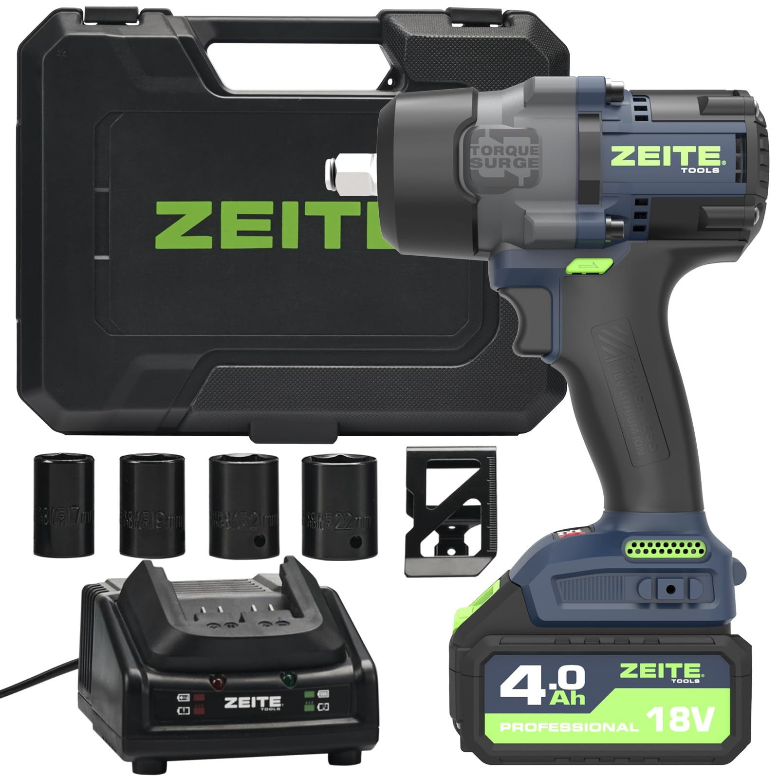 18V Cordless Impact Wrench Kit,High Torque 1/2" Brushless Im