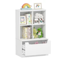 Kids Bookshelf and Toy Storage Organizer, Toddlers Bookcase with Cubbies, Adj...