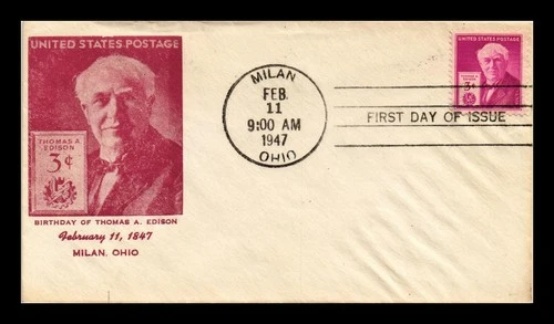 DR JIM STAMPS US COVER THOMAS EDISON FIRST DAY ISSUE SCOTT 945 MILAN OHIO