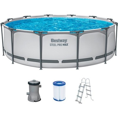 Bestway Steel Pro Max Frame Pool Set Ø 366x100 cm + Leiter & Pumpe Swimmingpool