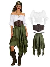 Women Pirate Costume Adult Renaissance Medieval Outfit with Peasant Top and P...