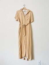 DISSH SIZE 4 yellow white houndstooth shirt maxi dress with waist tie belt