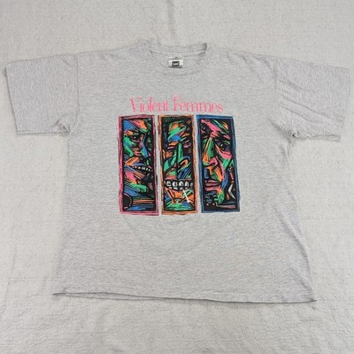 Vtg 90s Violent Femmes RARE Neon Faces 1991 Tour Shirt Mens XL Gray Double-Sided