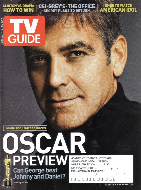 TV GUIDE MAGAZINE 2-18-08 OSCAR, GEORGE CLOONEY, AMERICAN IDOL, THE OFFICE