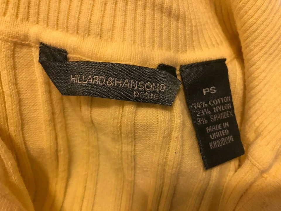 Hillard & Hanson Yellow 3/4 Sleeve Light V Neck Collar Sweater Petite Size Small - Image 3 of 4