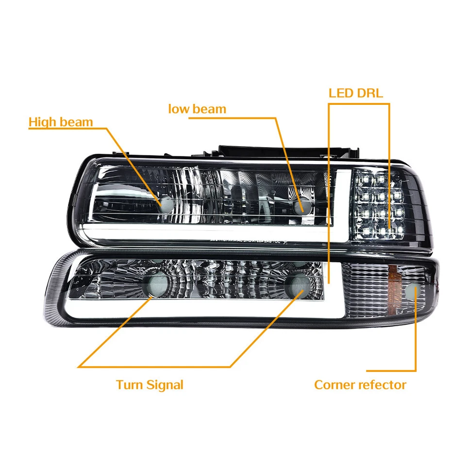 Chrome LED DRL Headlights Lamps Fit For 99-02 Chevy Silverado Pickup 00-06 Tahoe - Image 4 of 4