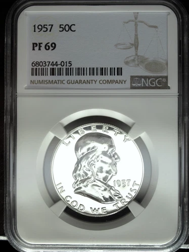 1957 NGC Proof 69 Franklin Silver Half Dollar ☆☆ Blast White Haze Free ☆☆ 015