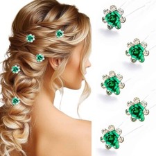 5 Pack Green Flower Wedding Hair Pins Rhinestone Bridal Hair Clips Prom