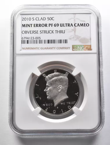 PF69 UCam 2010-S CLAD Kennedy Half Dollar Mint Error OBV Struck Thru NGC *5673