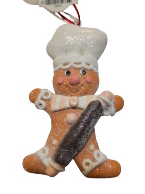 Gingerbread Boy Chef Claydo Hanging Christmas Ornament NEW