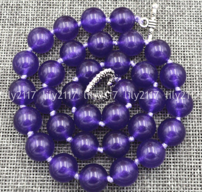 Natural 12mm Purple Amethyst Round Gemstone Beads Necklace 18'' Tibetan Silver