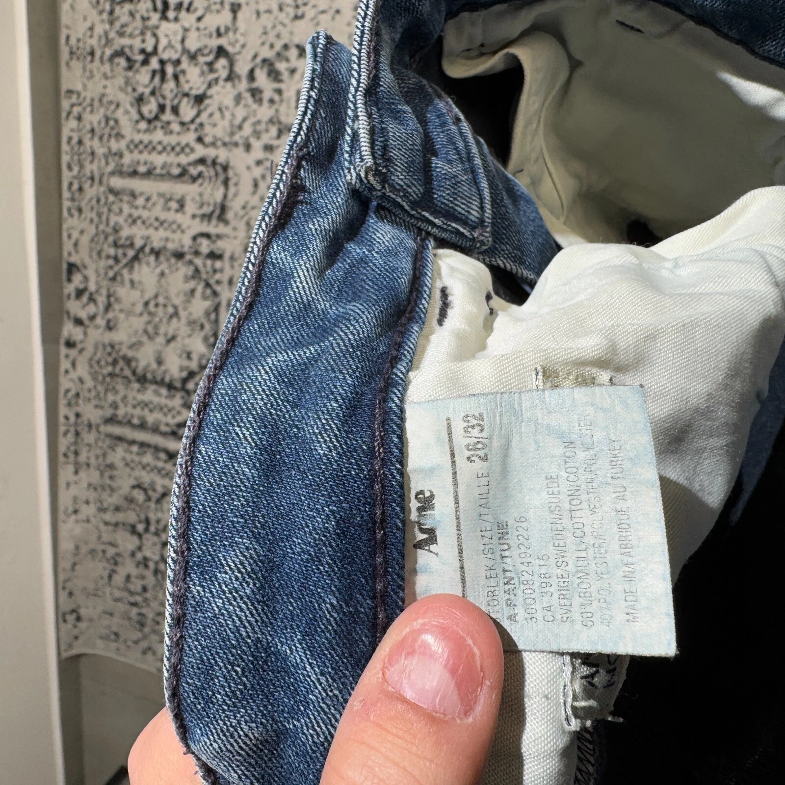 GUCCI Pantaloni Acne Jeans Unisex Blu Cotone Denim Taglia W26 L32 Casual Dritti Y2K Anni 90 F