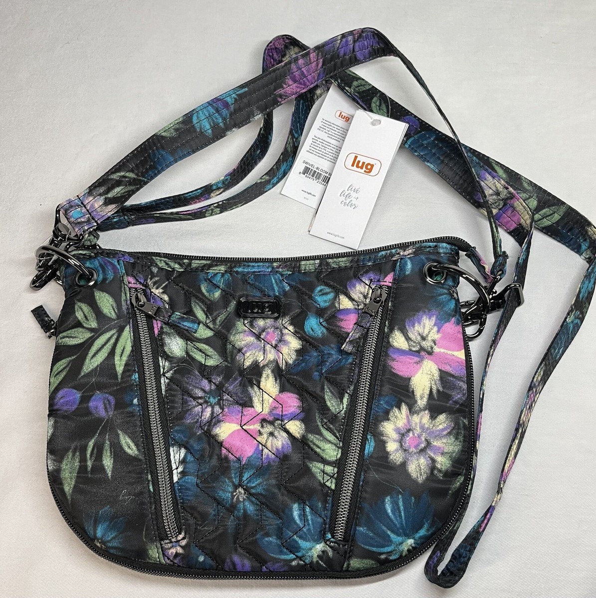 am NEW Lug SWIVEL Convertible Crossbody Bloom Black Waist Hip Bag