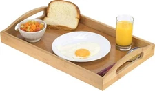 Serving Tray Bamboo - Wooden Tray with Handles Great for Dinner Trays, Tea Tray
