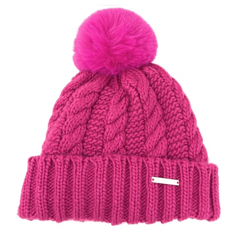 Cappello berretto donna Michael Kors maglia cavo orsacchiotto pile pelliccia sintetica pom - Foto 3 di 6