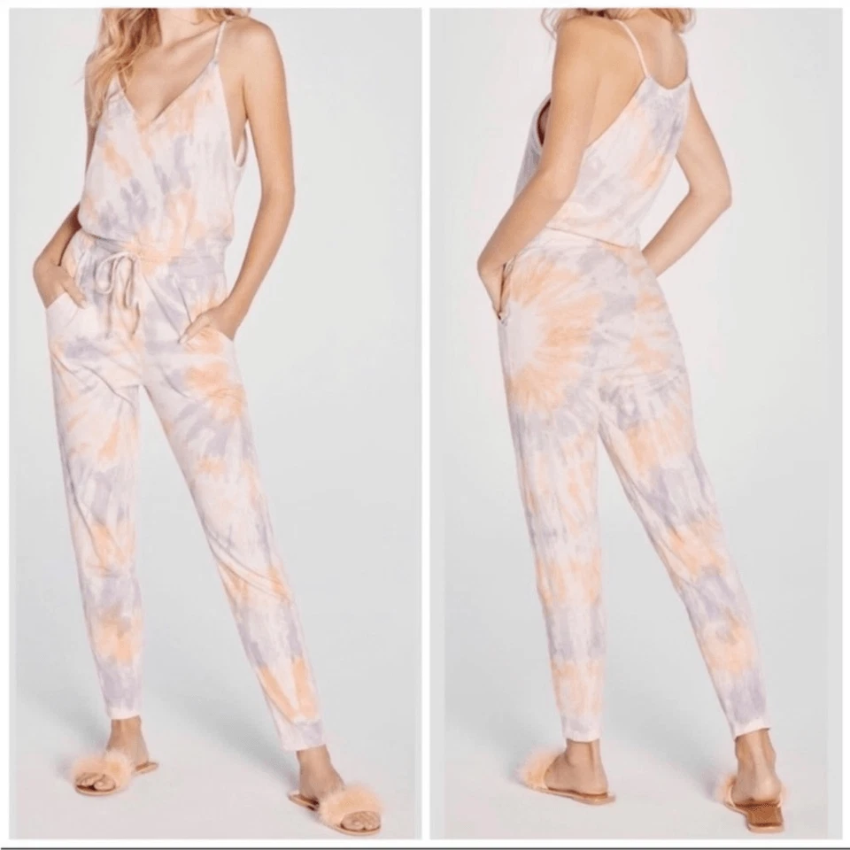 Wildfox jumpsuit Womens size small zoe tie dye in solar wash Cotton Boho Lounge - Image 2 of 4