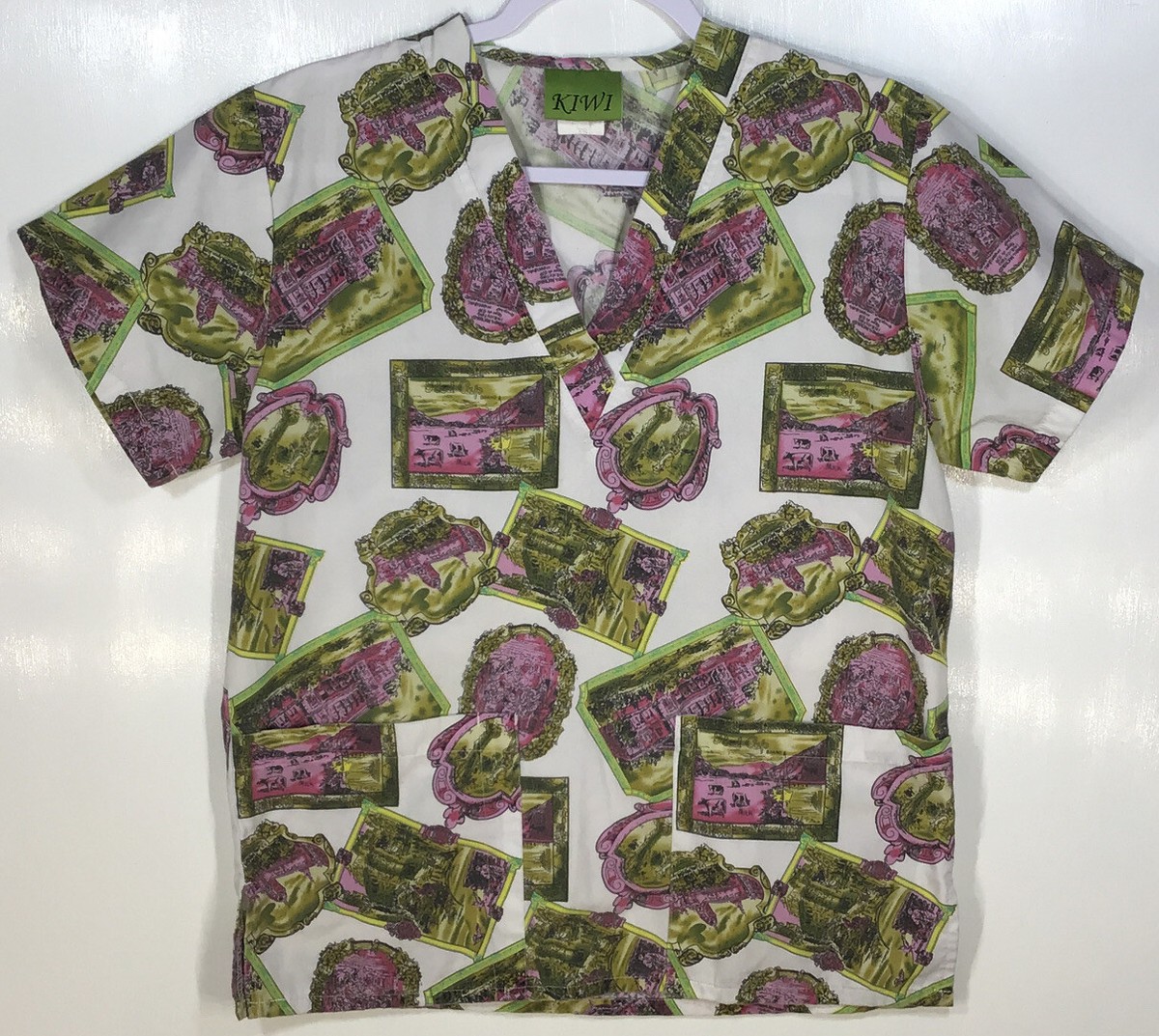 Scrub Top womens size XS extra-small Art Paintings European Pastoral Countryside