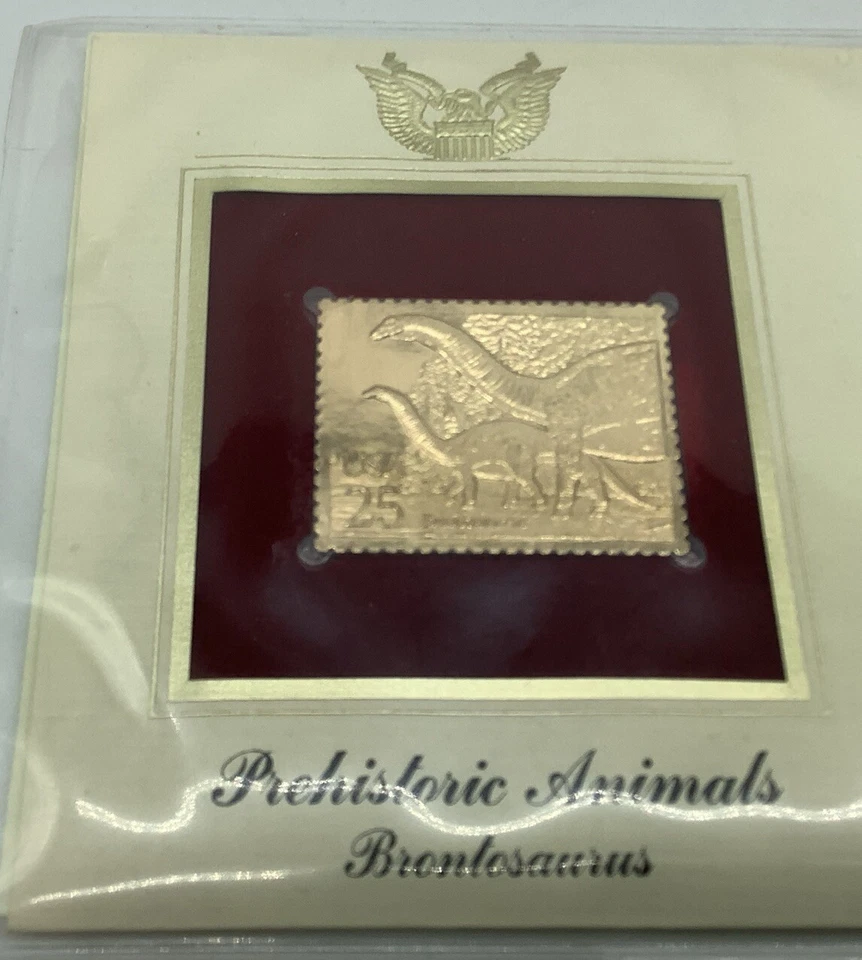 4 Prehistoric Animals 1st day issue 22K Gold Foil Replica FDC Stamp 1989 25 Cent - Image 3 of 4