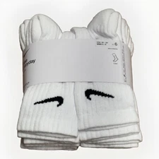 AUTHENTIC Nike Kid's Youth Everyday Crew Socks 6-PAIRS WHITE SMALL  3Y-5Y
