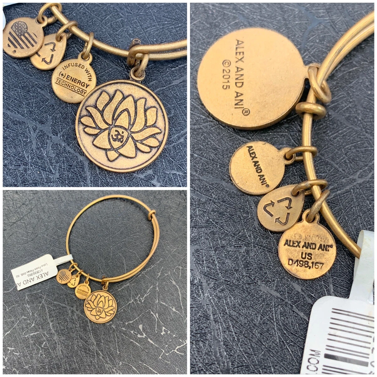 vintage NWT Alex and Ani Lotus Peace Petals 2015 Charm Bangle gold Bracelet