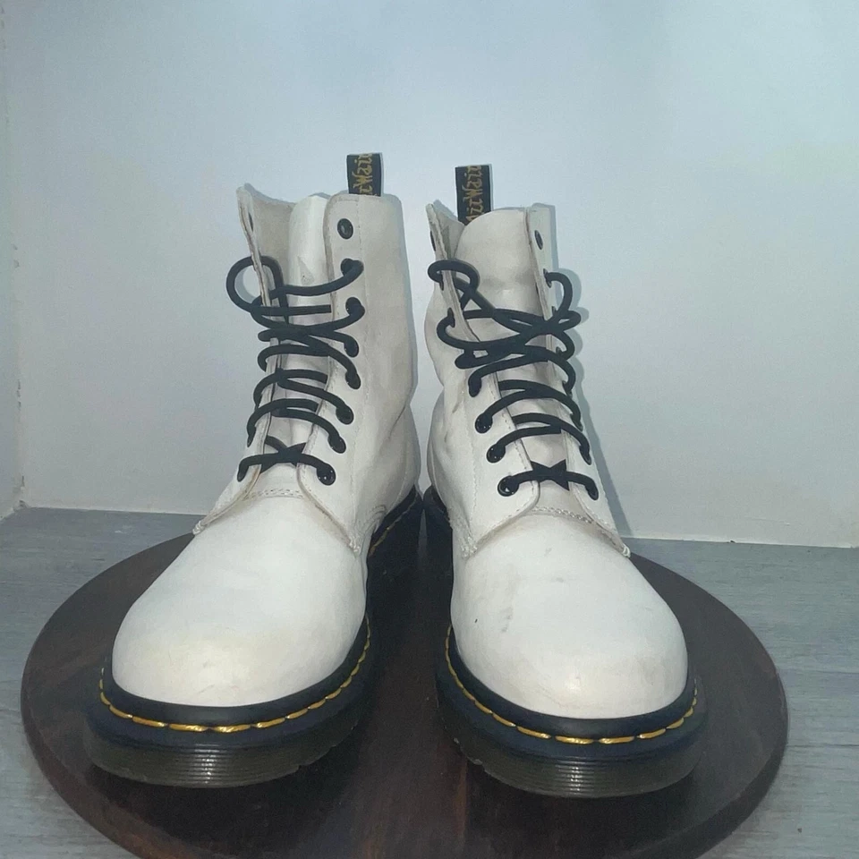 Dr Doc Martens ботинки женщин 10 Паскаль 1460 белая кожа классический повседневный панк - Изображение 4 из 4
