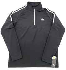Adidas Golf French Terry 1/4 Zip Mens Black UPF 50 3-Stripes Top LARGE NEW