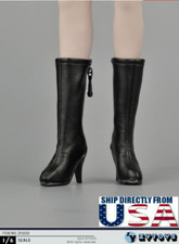 1/6 Black Leather Boots Hollow For 12" PHICEN Hot Toys TBLeague Female Figure