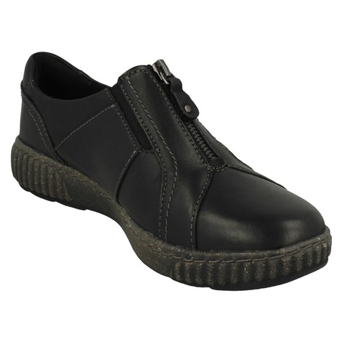 Donna Clarks' Magnolia Zip ' Nero Pelle Scarpe Casual - Vestibilità D - Foto 14 di 18
