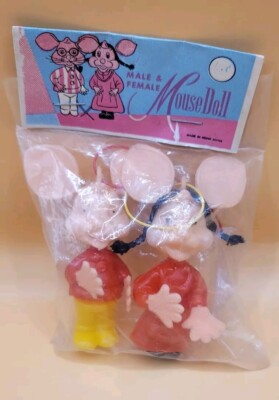 VTG TOPO GIGIO soft plastic blow mold toy ornament Male Female Mice Dolls 3'' NOS
