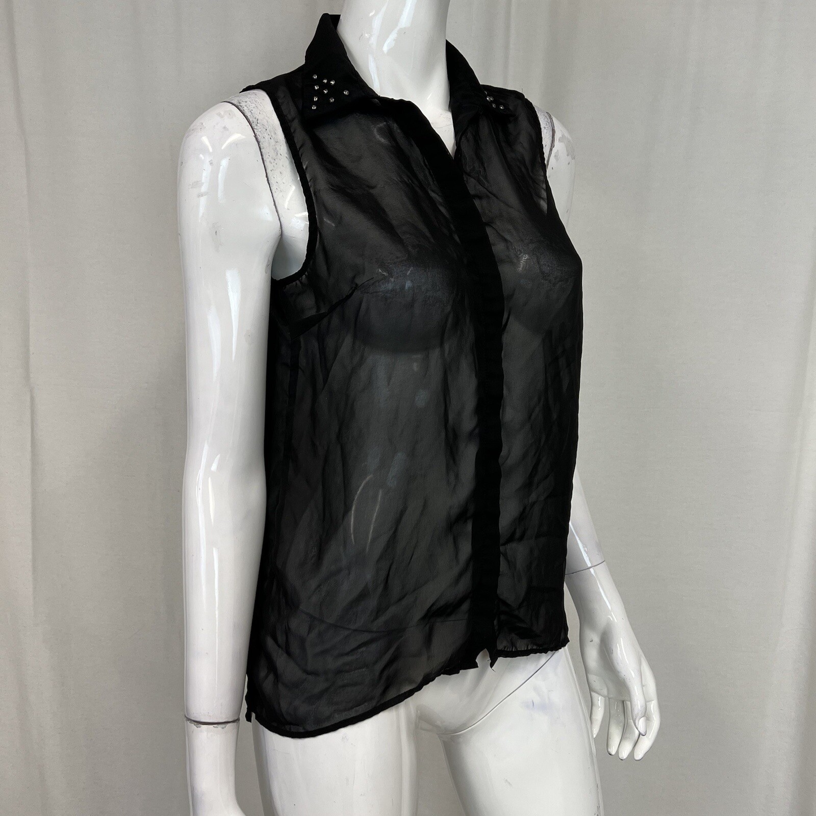 Zara Basic Small Black Sleeveless Button Front Sh… - image 4