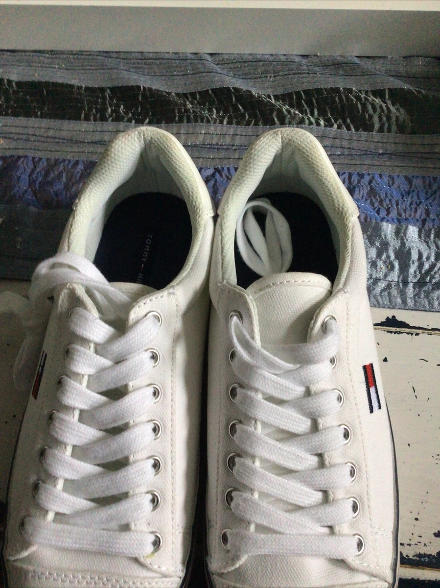 Tommy women 8.5 M solid white canvas tennis shoes eBay