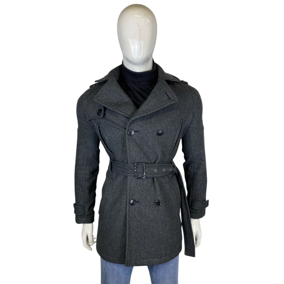 Abrigo Topman Vintage Tweed Lana S Cinturón Gris Chaqueta Abrigo Crombie Mod Foto 2 de 4