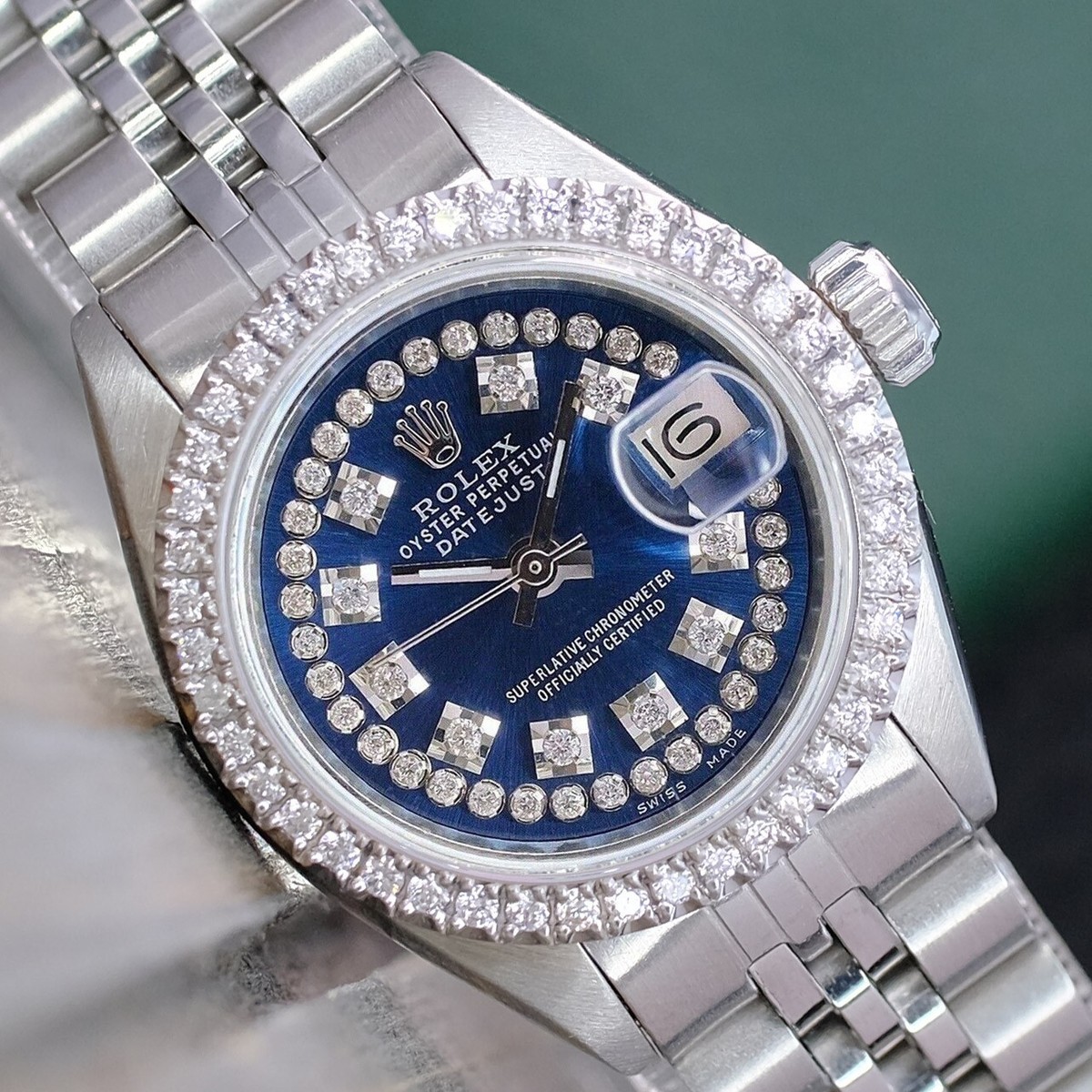 Ladies Rolex Datejust Stainless Steel Blue Diamond Dial Bezel
