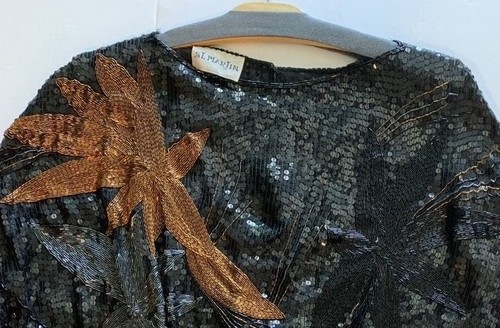 1980's Vintage St. Martin Trompe L'oeil, Metal Bead and Sequin formal top. - Picture 10 of 11