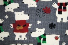 1 Yard White Bears on Gray Flannel Fabric 45" X 44"