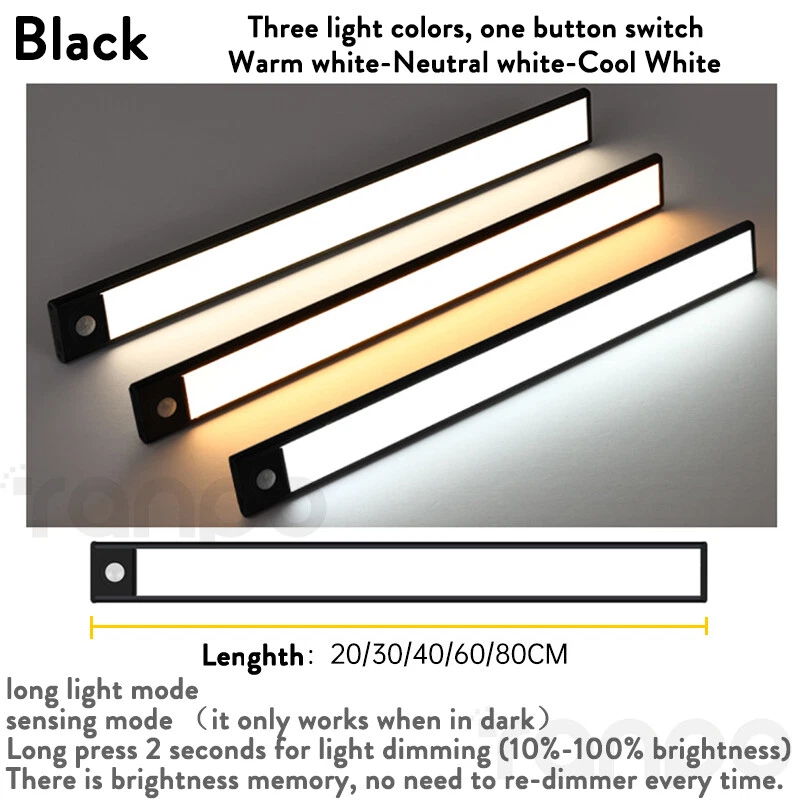 LED Regulable Sensor Movimiento Bajo Armario Luz Recargable Magnético Lámpara - Imagen 2 de 4
