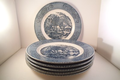 Vintage Currier & Ives The Old Grist Mill Royal China Set of 6