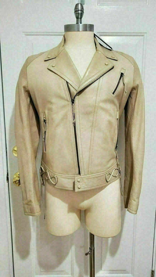 NUEVA CHAQUETA DE CUERO $5.2k Roberto Cavalli-52eu-42us-l-python look beige MOTOCICLETA Foto 2 de 4
