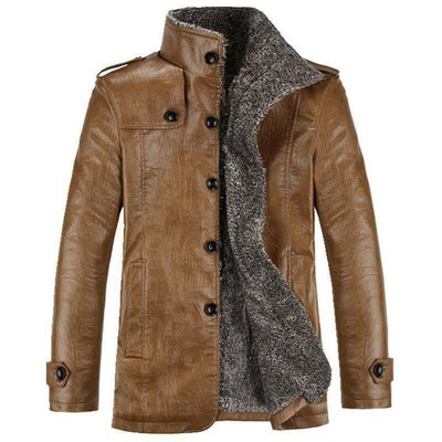Men Warm Winter Overcoat Leather Lamb 