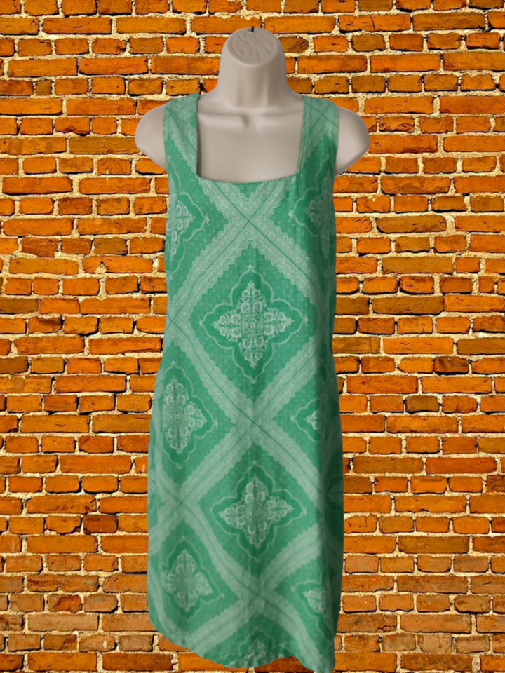 NEXT SIZE UK 16 GREEN FLORAL VNECK SHIFT DRESS SLEEVELESS LINEN BLEND