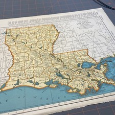 1940's Louisiana atlas Map Vintage
