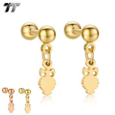 TT Surgical Steel Owl Dangle Ear Cartilage Tragus Earrings A Pair (BE173) NEW