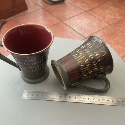 PAAR VINTAGE GATSBY DENBY STEINZEUG MARREKESH MEHRFARBIGE KAFFEETASSEN X 2