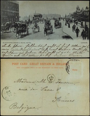 London BLACKFRIARS BRIDGE & ROYAL HOTEL, Verkehr mit Pferde-Kutschen 1900